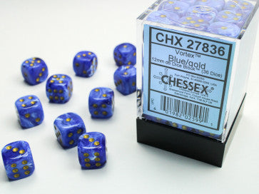 Chessex 12mm D6 Dice Block Vortex Blue/Gold Gaming Dice Chessex Dice   