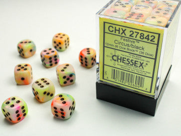 Chessex 12mm D6 Dice Block Festive Circus/Black Gaming Dice Chessex Dice   
