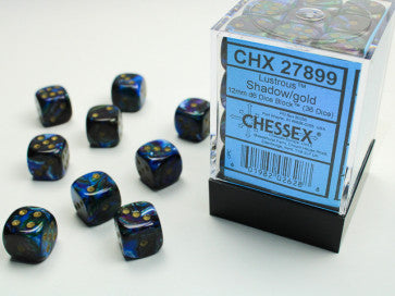 Chessex 12mm D6 Dice Block Lustrous Shadow/Gold Gaming Dice Chessex Dice   