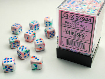 Chessex 12mm D6 Dice Block Festive Pop Art/Blue Gaming Dice Chessex Dice   