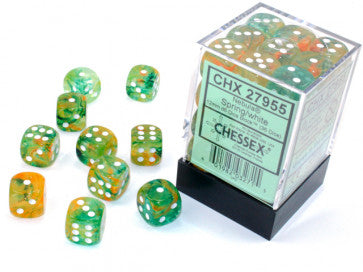Chessex 12mm D6 Dice Block Nebula Spring/White w/Luminary Gaming Dice Chessex Dice   