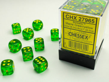Chessex 12mm D6 Dice Block Borealis Maple Green/Yellow Gaming Dice Chessex Dice   