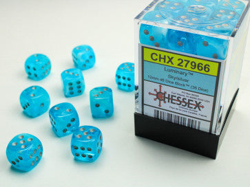 Chessex 12mm D6 Dice Block Luminary Sky/Silver Gaming Dice Chessex Dice   