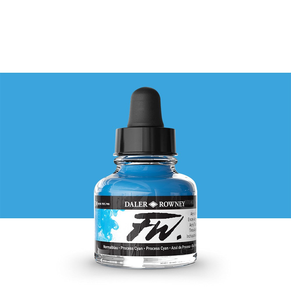 DALER ROWNEY : FW ARTISTS' INK : 29.5ML : PROCESS CYAN Daler Rowney FW Artist Inks Daler Rowney   