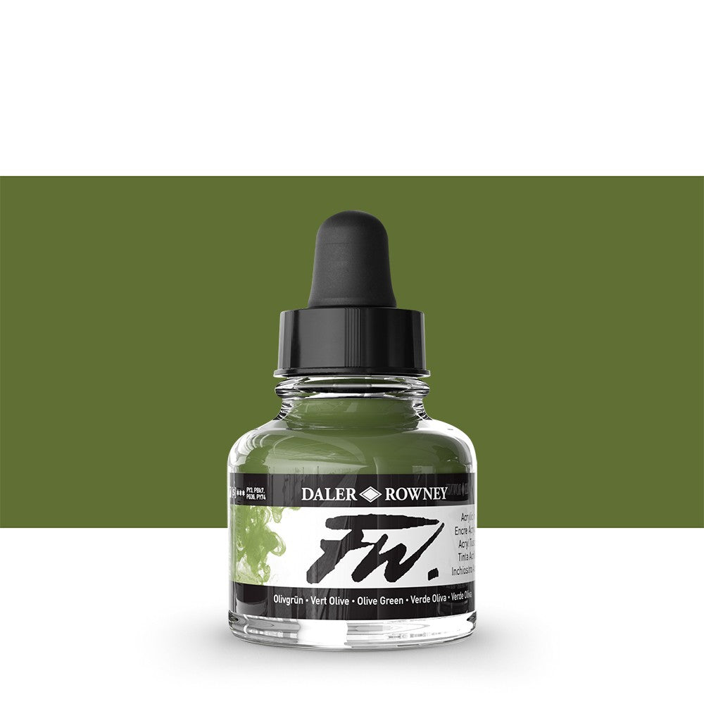 DALER ROWNEY : FW ARTISTS' INK : 29.5ML : OLIVE GREEN Daler Rowney FW Artist Inks Daler Rowney   