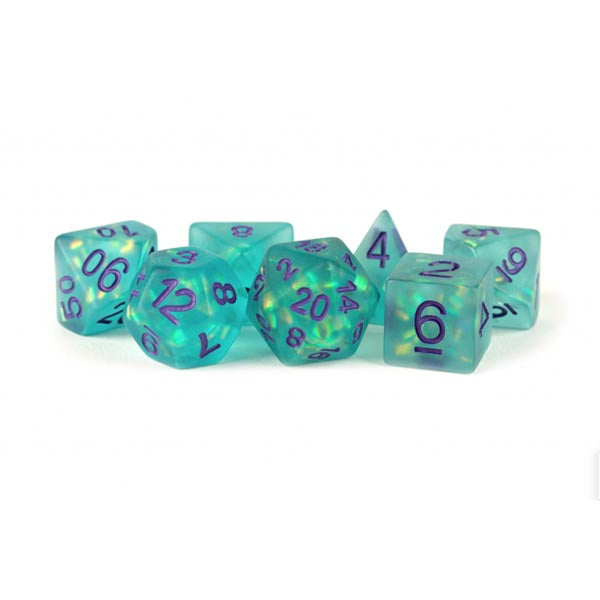 MDG 16mm Resin Polyhedral Dice Set: Icy Opal Teal Gaming Dice All Interactive Distribution   