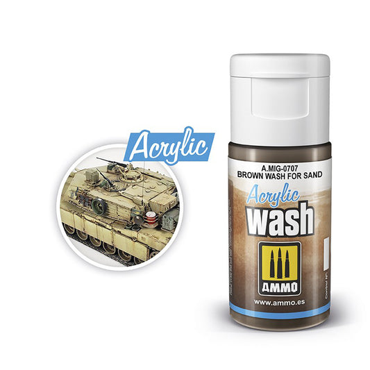 A.MIG-0707 MIG Acrylic Washes: Brown Wash for Sand 15ml MIG Acrylic Washes Ammo by MIG   