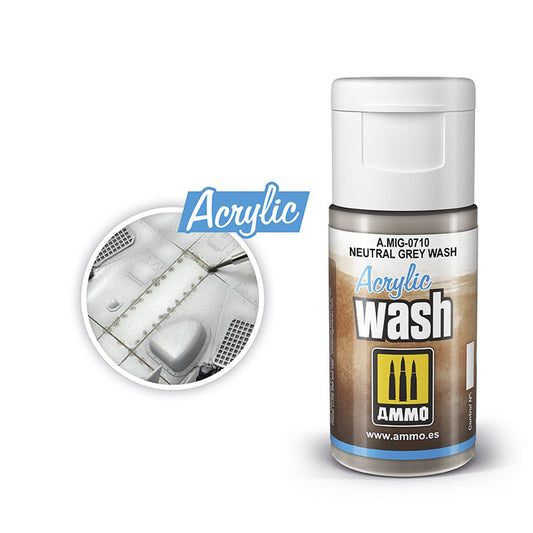 A.MIG-0710 MIG Acrylic Washes: Neutral Grey Wash 15ml MIG Acrylic Washes Ammo by MIG   