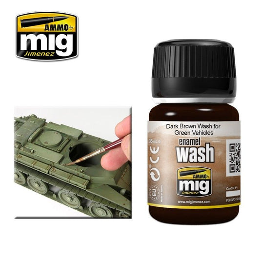 A.Mig-1005 Dark Brown Wash For Green Vehicles MIG Weathering Ammo by MIG   