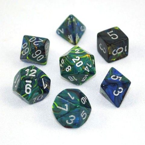 Chessex Polyhedral 7-Die Set Festive Green/Silver Gaming Dice Chessex Dice   