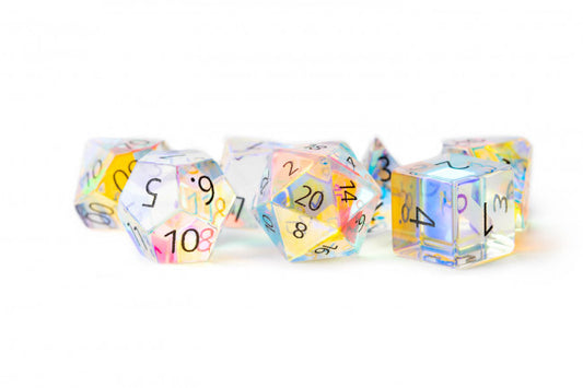 MDG 16mm Polyhedral Dice Set: Engraved Rainbow Prism Glass Gaming Dice All Interactive Distribution   