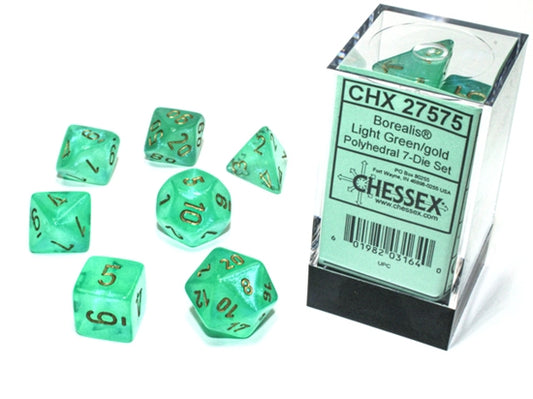 Chessex Polyhedral 7-Die Set Borealis Light Green/Gold Gaming Dice Chessex Dice   