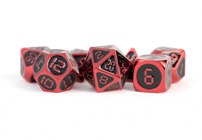 MDG 16mm Metal Polyhedral Dice Set: Red w/ Black Enamel Gaming Dice All Interactive Distribution   