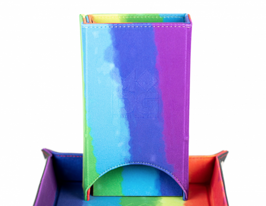 MDG Fold Up Dice Tower: Watercolor Rainbow Dice Tray All Interactive Distribution   