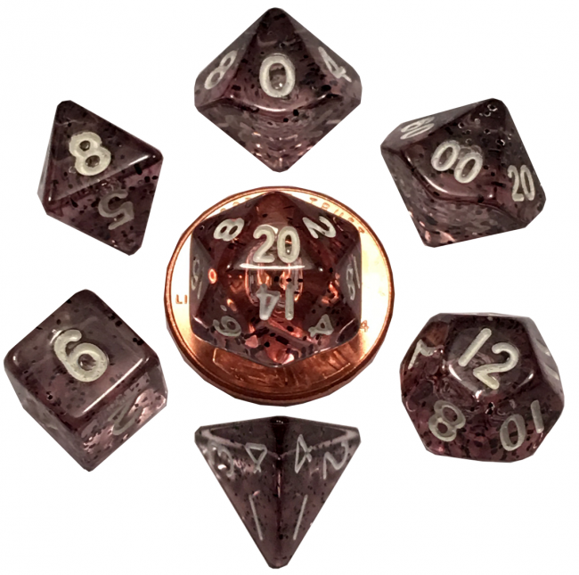 MDG 10mm Mini Polyhedral Dice set: Ethereal Black Gaming Dice Metallic Dice Games   