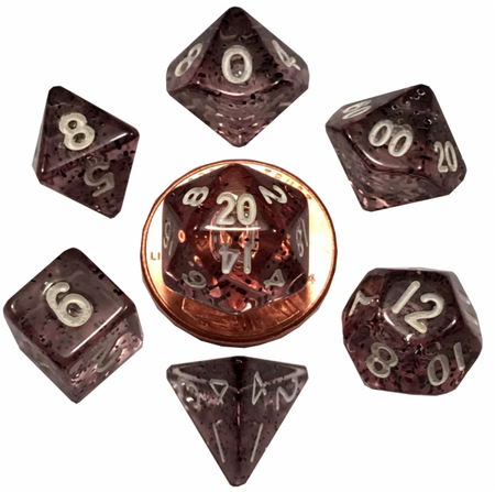 MDG 10mm Mini Polyhedral Dice set: Ethereal Black Gaming Dice Metallic Dice Games   