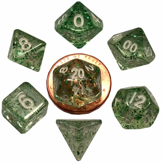 MDG 10mm Mini Polyhedral Dice set: Ethereal Green Gaming Dice Metallic Dice Games   