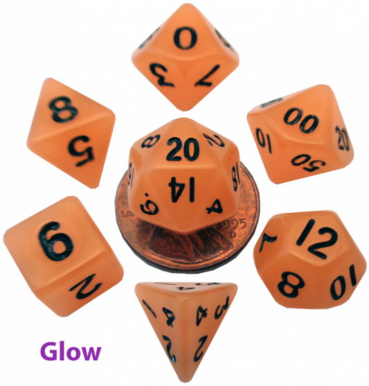 MDG 10mm Mini Polyhedral Dice set: Glow Orange Gaming Dice Metallic Dice Games Default Title  