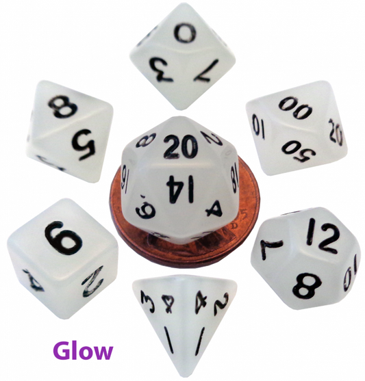 MDG 10mm Mini Polyhedral Dice set: Glow Clear Gaming Dice Metallic Dice Games Default Title  