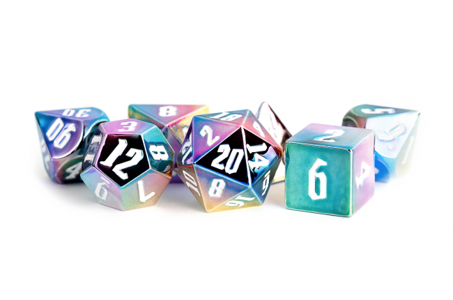 MDG Plated Rainbow w/ White Numbers 7 Piece Dice Set Gaming Dice All Interactive Distribution   