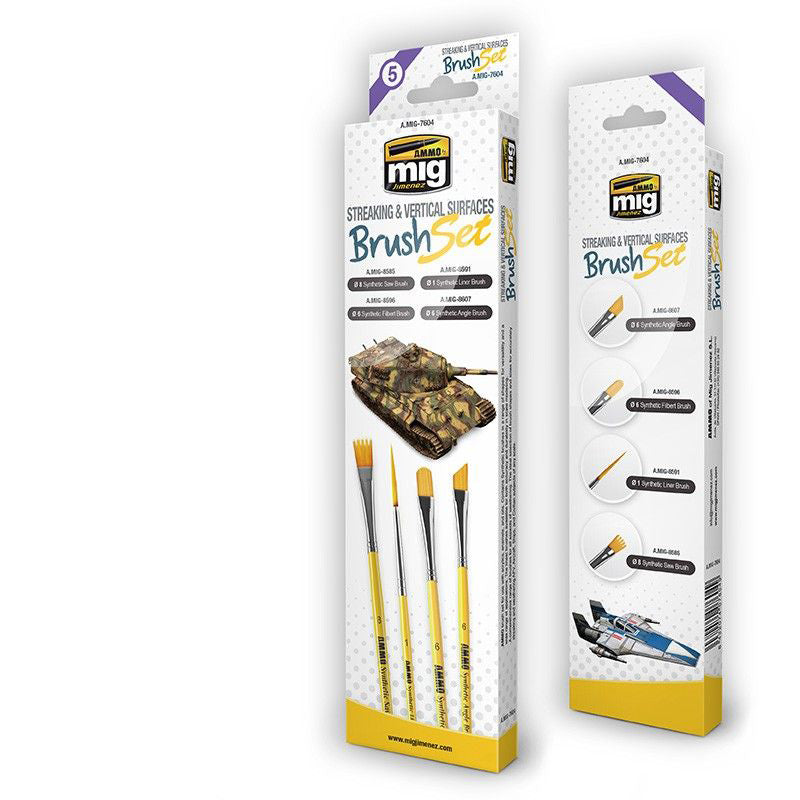 A.MIG-7604 Streaking and Vertical Surfaces Brush Set MIG Brushes Ammo by MIG   