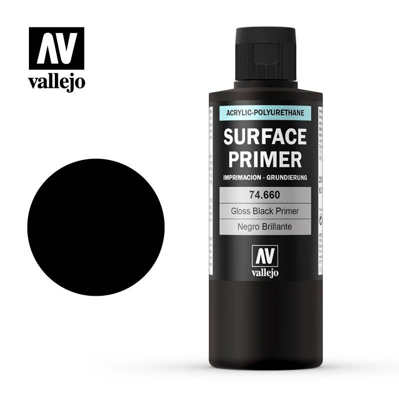 Vallejo Surface Primer - Gloss Black Primer 200ml Vallejo Auxiliary Vallejo   